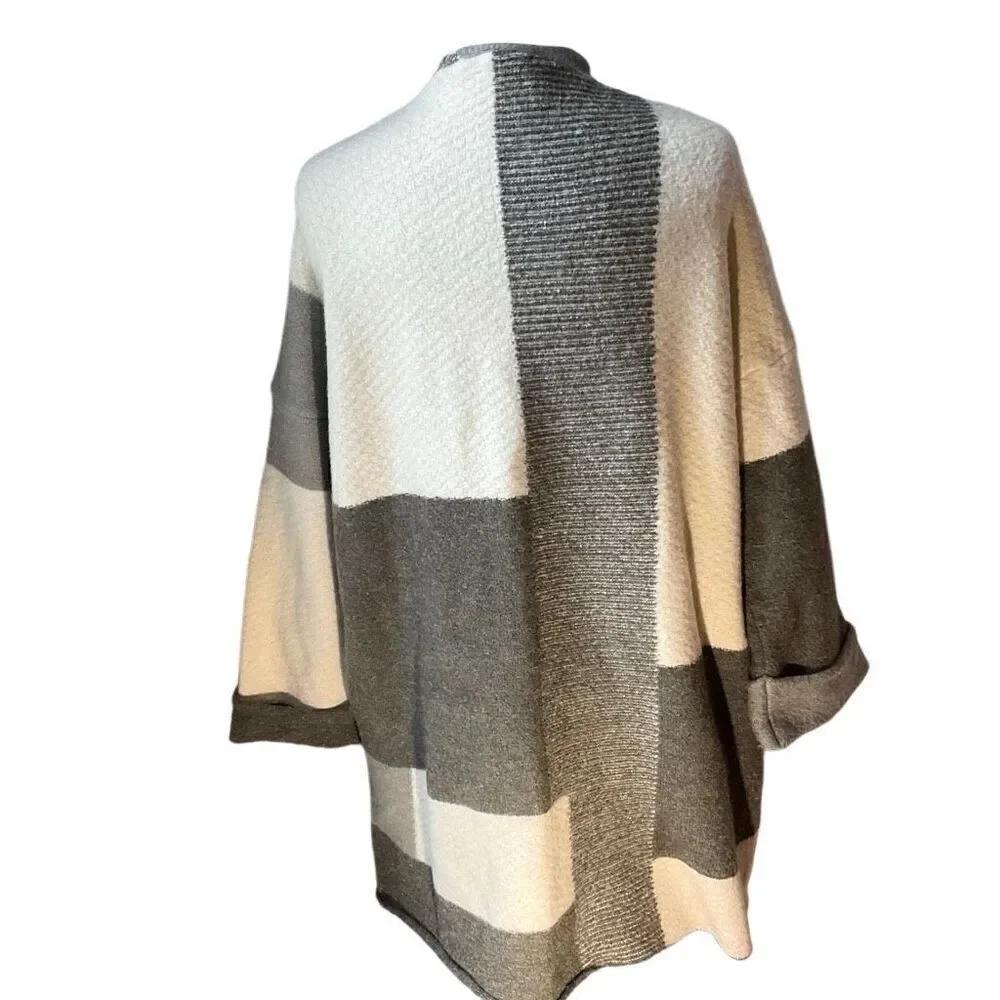 Cyrus Open Patchwork Coatigan/Sweater Coat. S. Grey and Cream Colorblock